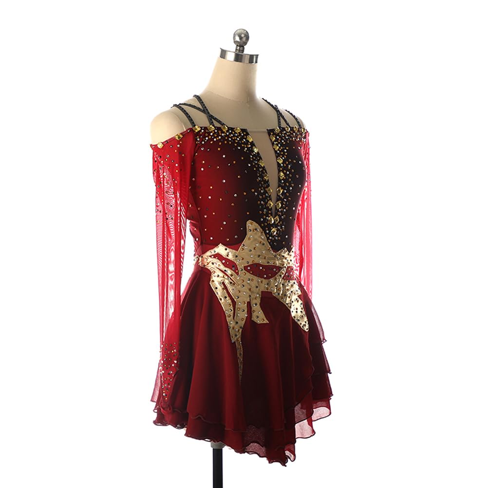 Abito Pattinaggio Artistica Ballerina, Oro Strass Tutu Vestito Danza Classica Donna Body da Ginnastica Ritmica Abito da Latino Americano Balletto
