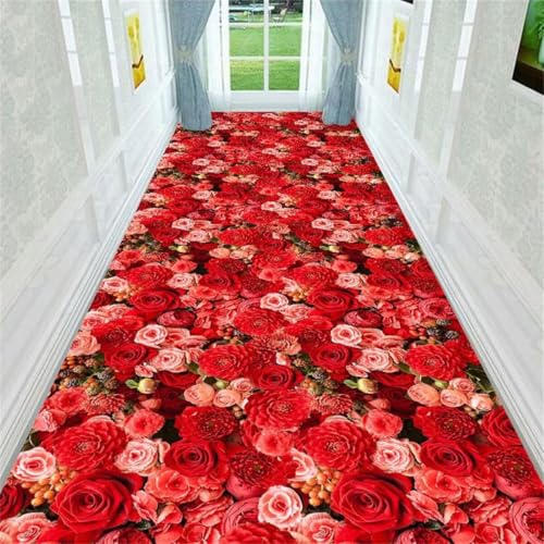 Tapis de couloir lavable et résistant 50x80cm rouge fleuri - 2