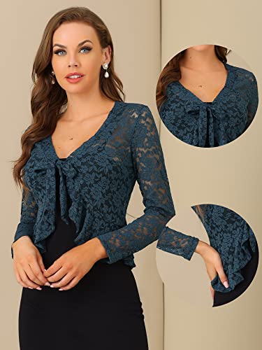 Image of Allegra K Bolero Shrug for Women's Lace Cardigan Tie Front Crop Ruffled Formal Dressy Wedding Shrugs