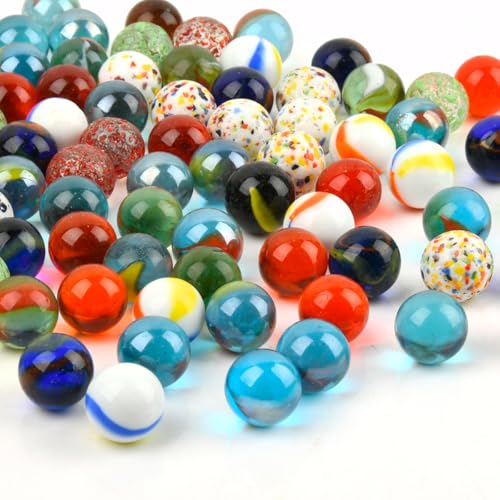 80 Billes en Verre 16 mm Billes Colorées Billes de Verre (œil de Chat, Classiques, Unicolores, édition Sésame) Parfaites pour Les Jeux d'enfants, la...