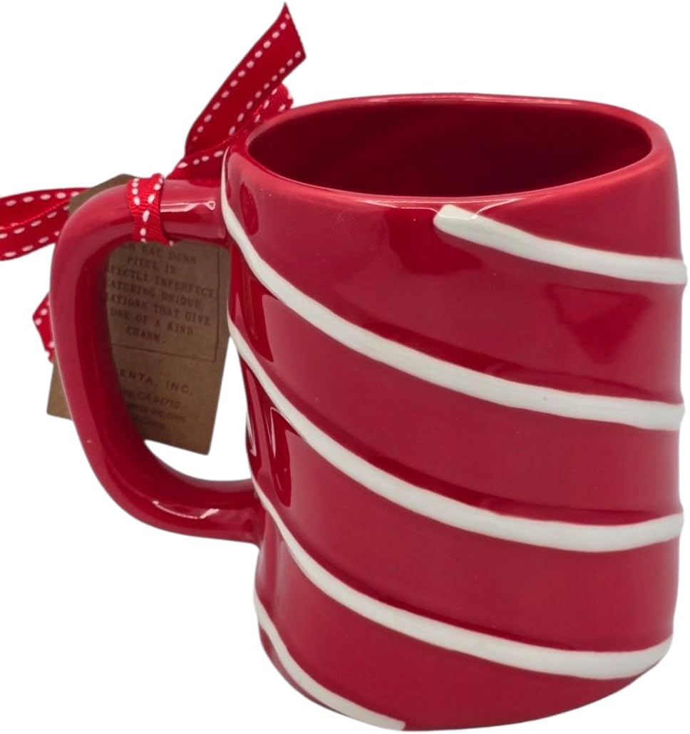 Rae Dunn Ho Ho Ho christmas ceramic coffee mug, winter tea cup. red with white stripes