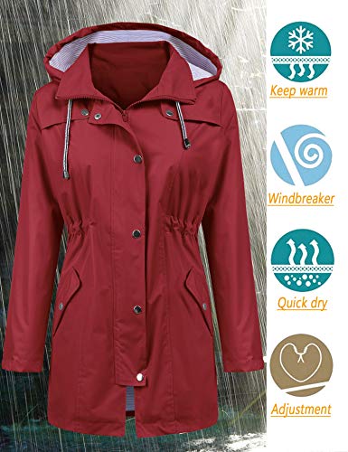 Image of LOMON Raincoat Women Waterproof Long Hooded Trench Coats Lined Windbreaker Travel Jacket S-XXL