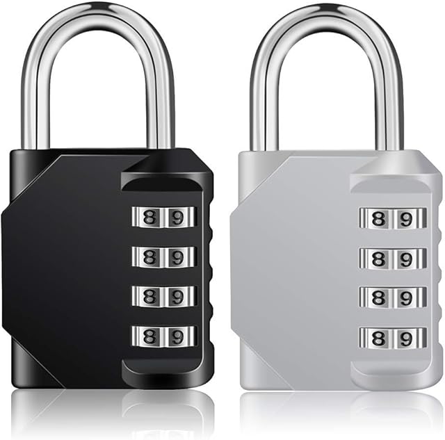 ZHEGE Combination Padlocks Outdoor, Heavy Duty Weatherproof Combination Locks Outdoor for Fence Gate, Sheds, 4 Digit Gym Padlocks, School Locker Padlocks 2 Pack (Black & Silver)