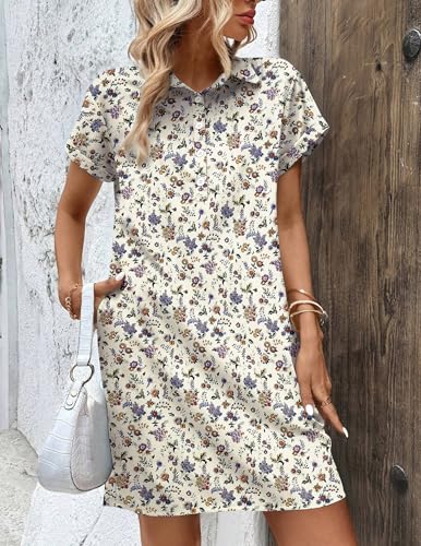 Image of Zeagoo Womens Cotton Shirt Dress Summer Casual Short Sleeve Button Down Beach Cover Up Shirts with Pockets