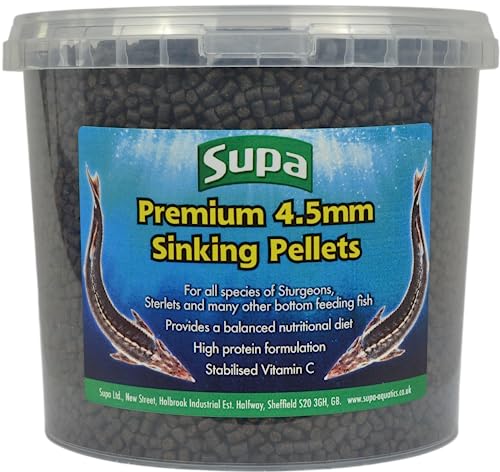 Supa Premium 4.5mm Sinking Pellets Fish Food 2.2kg Provides A Balanced Nutritional Diet For Sturgeons Sterlets and Many Other Species of Bottom Feeding Pond Fish