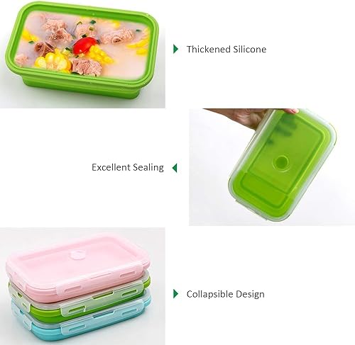 Miniatura 4 de Alimat PluS Contenedores pequeños de silicona para almacenamiento de alimentos con tapas, juego de 3 recipientes plegables de 16.9 onzas líquidas,