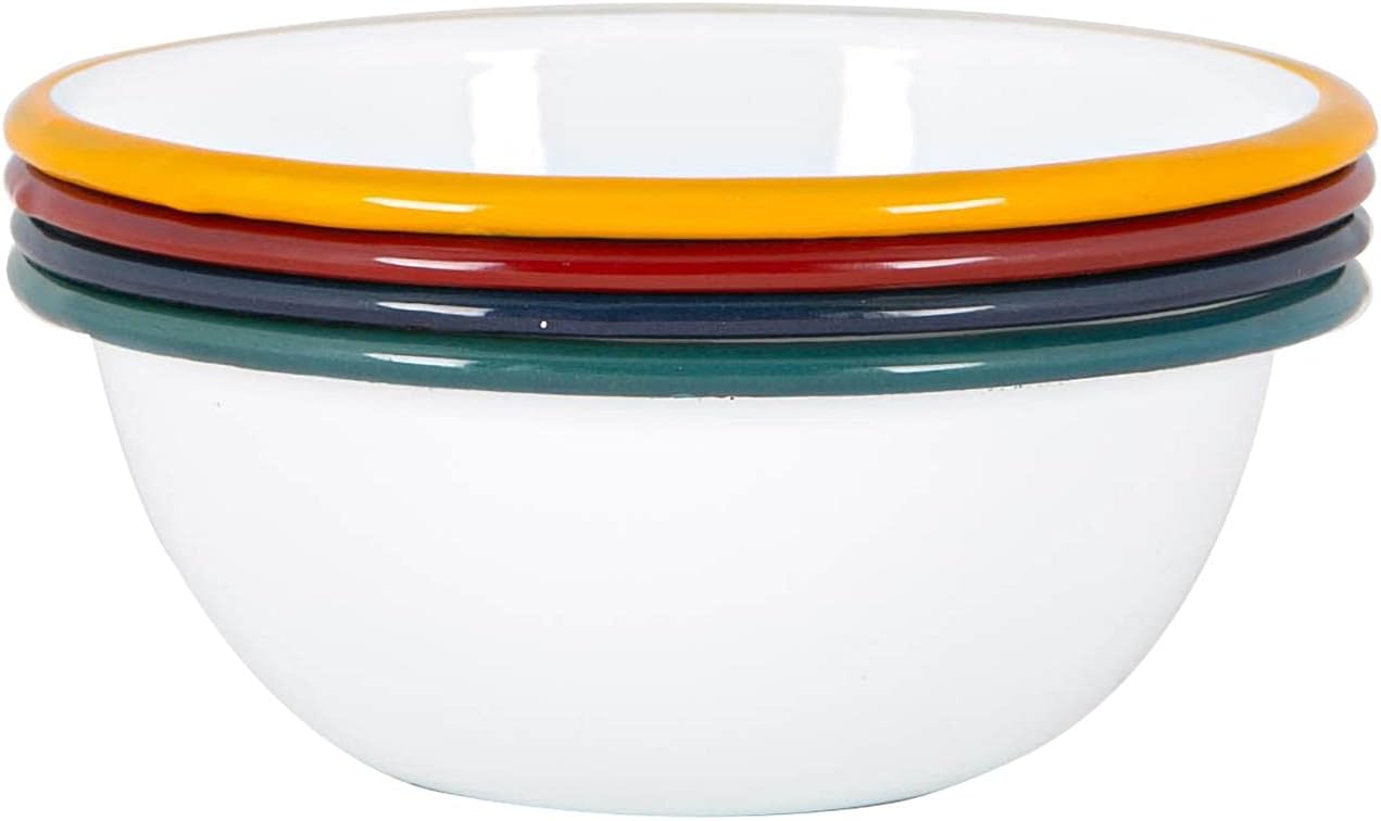 Argon Tableware Coloured Pasta Bowls - 16cm - Pack of 4 - Multicolour Salad Bowls Metal Enamel Cereal Bowls Lightweight Camping Serving Bowls for Snacks, Pasta, Cereal, Salad