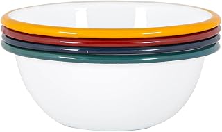 Argon Tableware White Enamel Bowls - Metal Outdoor Camping Food Dishes - 16cm - 4 Colours