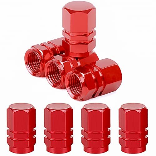 QISF 8 Pièces Capuchon de Valve Auto en Aluminium | Bouchons de Tige de Valve de Pneu | Capuchon de Valve Auto avec Joint | pour Voitures, SUV, Vélos, Camions, Motos (Rouge)