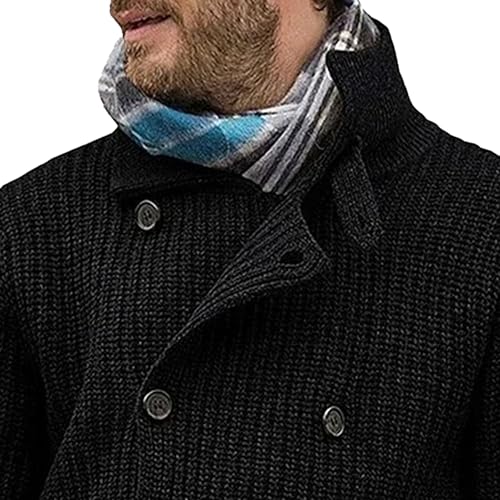 DGHM-JLMY Men's Solid Color Padded Knit Cardigan Simple Fashion Chunky Knitted Sweaters Double Breasted Knit Cardigans2