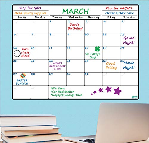 Everase Re-Stic Dry Erase Self-Adhesive Peel & Stick Monthly Planner & Calendar (12 x 16 in.) Free Marker & Cloth | Organizer, Walls, Doors, Refrigerators | Premium Quality Removable Decal