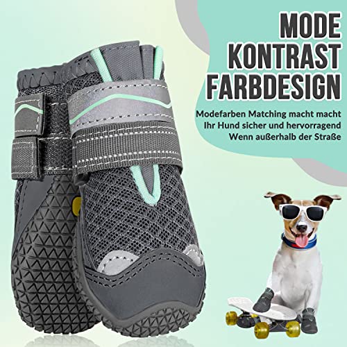 SlowTon Hundeschuhe Pfotenschutz, 2 Stück wasserdichte Hunde Schuhe Outdoor mit Rutschfester Sohle, reflektierendem Klettverschluss Hundestiefel für kleine mittlere große Hunde Winter