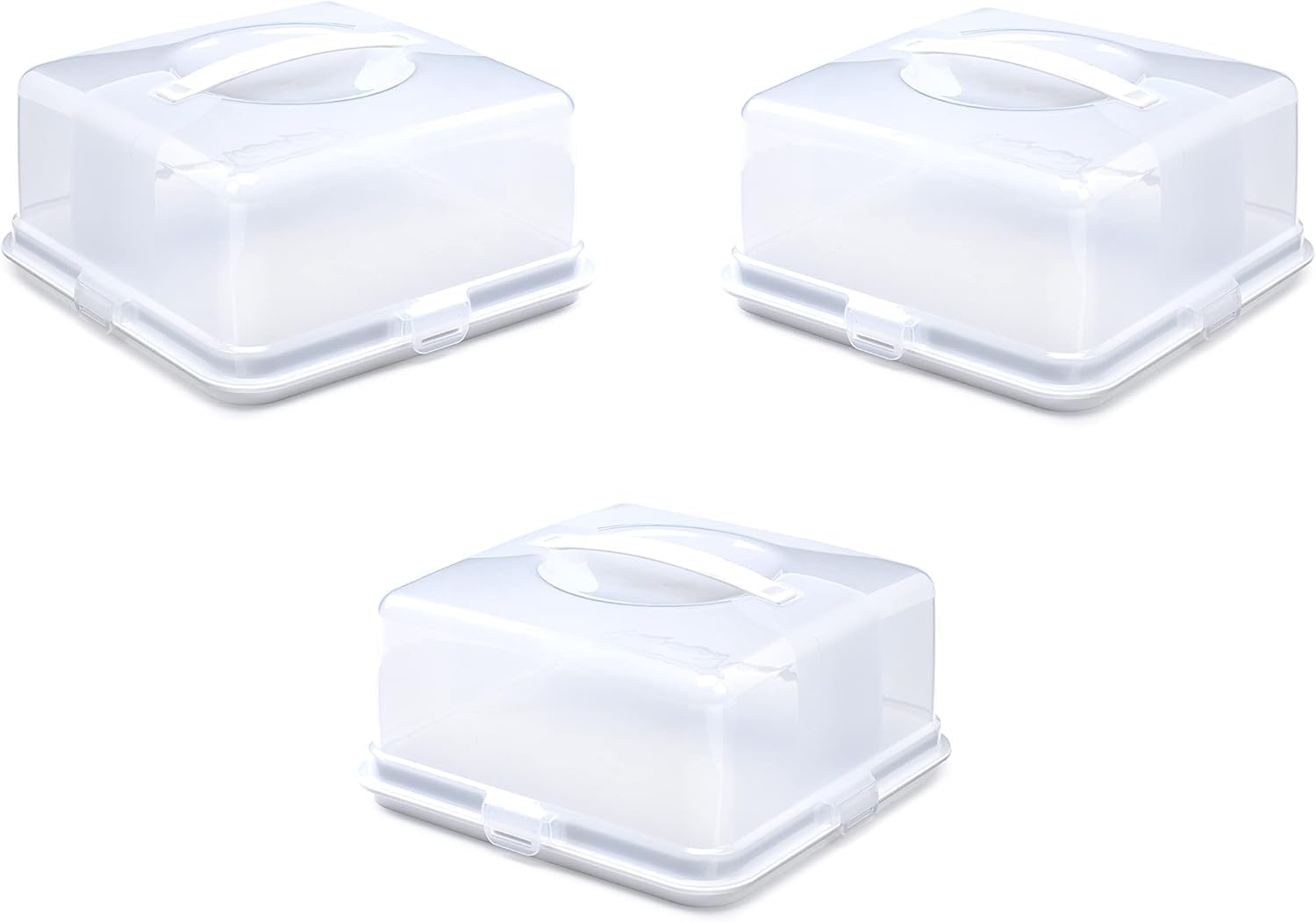 Airtight BPA-Free Reusable Cake Storage Box – Portable Cake Carrier with Handle & Lockable Lid | Food Storage Container for Cakes, Bakes & Desserts | Durable Plastic Multipack (Square Cake Box- 3Pack)
