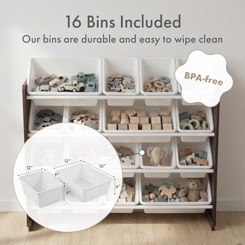 Image of Humble Crew Toy Storage Organizer with 16 Removable Storage Bins for Kids Playroom, 4-Tier Toddler Toy Organization and Storage, Espresso /White