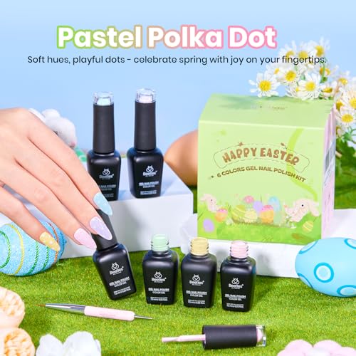 Image of Beetles Pastel Gel Nail Polish, 6 Colors Spring Pastel Polka Dot Gel Polish Set Candy Color Pink White Yellow Blue Green, Soak Off UV LED Nail Art Kit for DIY Home Salon Spring Gift for Women