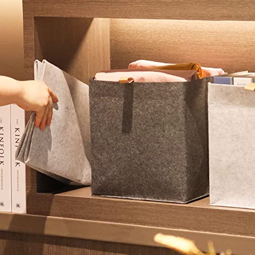 Mililove 3Pcs Felt Storage Basket 9X9.2X10.2" Cube, Fabric Cloth Storage Bin, Collapsible Organizer Basket With Handle For Cloth Toys Fordable Cloth Bin For Bedroom Playroom Office #TOP2