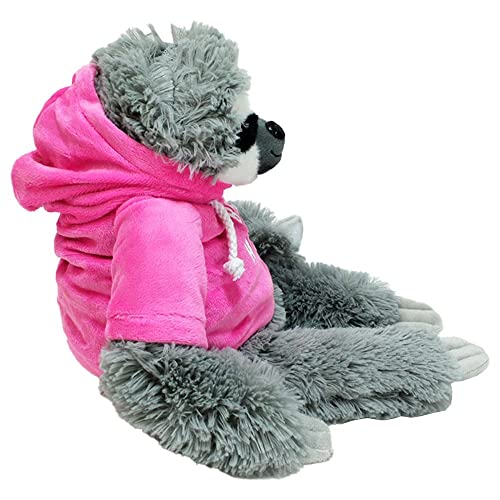 BEMIRO Faultier Kuscheltier rosa mit Pullover Be Happy - ca. 50 cm, Faultier Kuscheltier mit Pulli, Kletthände zum anhängen, Plüschtier Faultier mit Hoodie