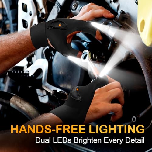 Image of PARIGO LED Flashlight Gloves, Stocking Stuffers for Men Gift for Dad Husband Grandpa, Cool Gadget Christmas Birthday Gifts for Men Adults Him Boyfriend Guy Car Repairing Fishing Camping