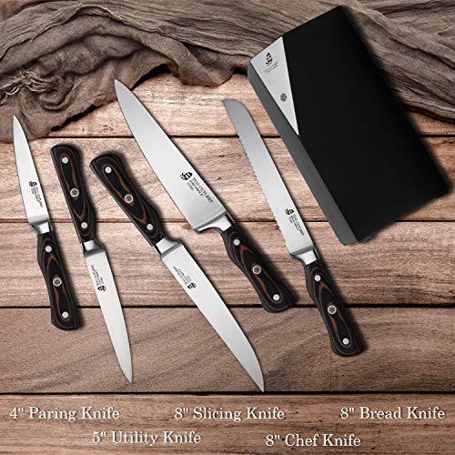 TUO Kitchen Knife Set - 6 Pcs Knife Set - German Stainless Steel Cutlery - G10 Ergonomic Handle - Legacy Series with Gift Box