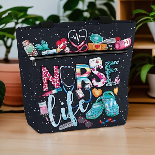 Image of 84hoods Large Waterproof Tote Bag with Pockets and Zipper for Work. Gift for Nurse. Shoulder Bag for Women.