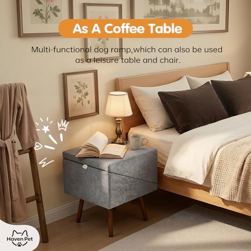 Image of Dog Stairs for High Bed, 2-in-1 Ottoman Dog Stairs, 21 Inch Working Height, 6 Steps and Non-Slip Design for Large Dogs, Wooden Pet Furniture