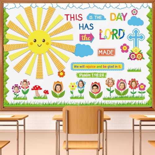 HIQINLUG Religious Christian Classroom Bulletin Board Set with Lord Spring Theme Elements for Sunday School Bible Classroom Wall Decor