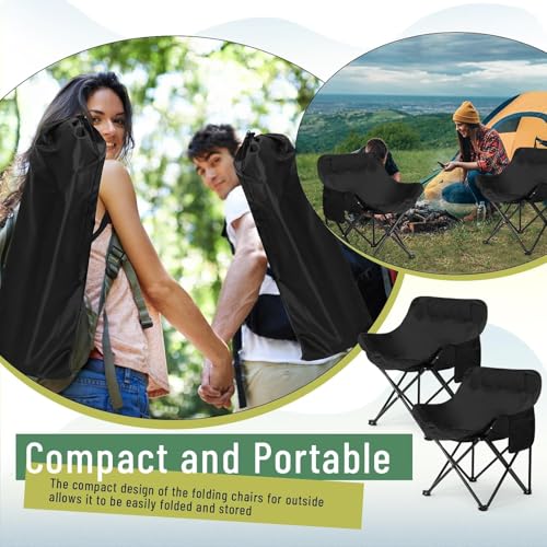 Image of Folding Camping Chair for Adults with Carry Bag, Portable Outdoor Moon Chair, Heavy Duty Steel Frame & Nylon Base Fabric for Camping, Beach, Fishing, Picnic, Lawn & Travel (Khakhi) (Black)
