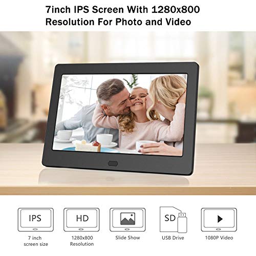 Image of Atatat Digital Photo Frame with IPS Screen - Digital Picture Frame with 1080P Video, Music, Photo, Auto Rotate, Slide Show, Remote Control, Calendar, Time, Support USB and SD Card (7 Inch Black)