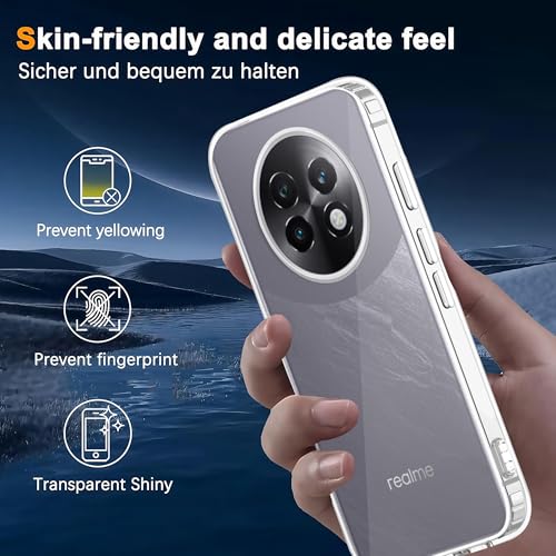 Image of amazon basics Compatible with Realme 13 Plus Case Cover Transparent Non-Slip Hard PC Shockproof Bumper Protective Back Cover - Clear