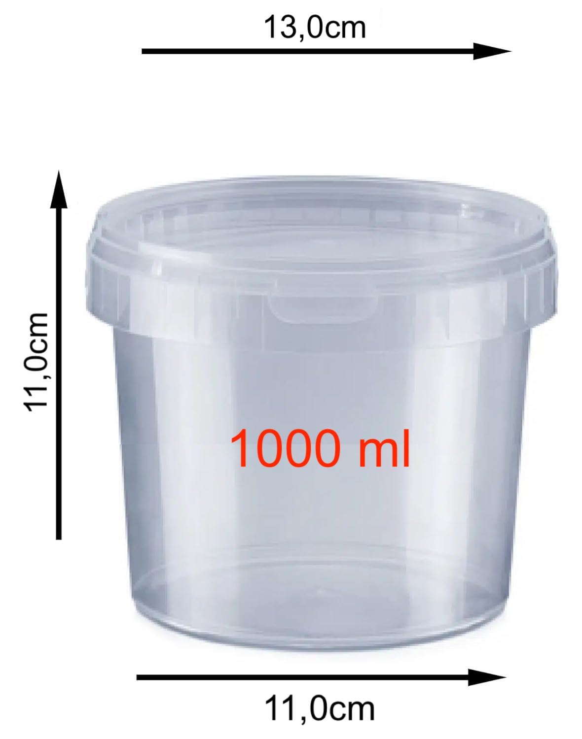 Generico Secchio c/coperchio 4 Formati, trasparente, idoneo al contatto alimenti, ermetico - a prova di perdite - contenitore di plastica - vuoto (1000 ml 25 Pezzi Tondo)