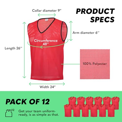 Image of GSi Sports Pinnies - Packs of 6 or 12 - Free Size - Mesh Training Vests for Soccer, Basketball - 6 Color Options