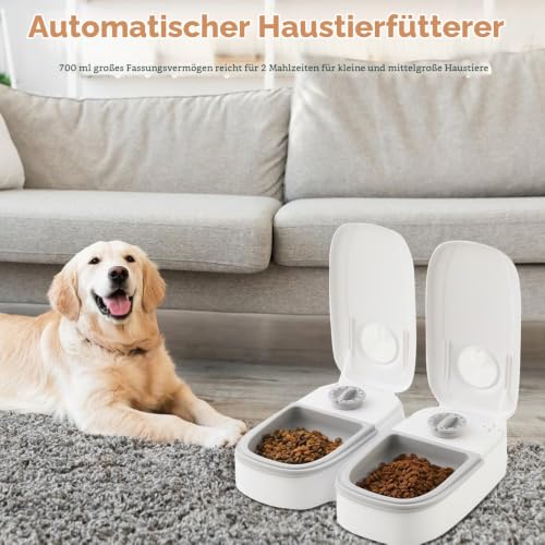 Mineup Futterautomat Katze, 700ML Futterautomat für Katzen, 2 Mahlzeiten Katzenfutter Automat mit 48 Stunden Timer, Automatischer Futterspender für Katze und Hund zum Nassfutter und Trockenfutter