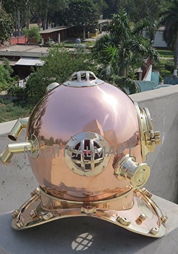 Nautical Solid Shiny Brass & Copper Divers Diving Helmet Us Navy Mark V Helmet