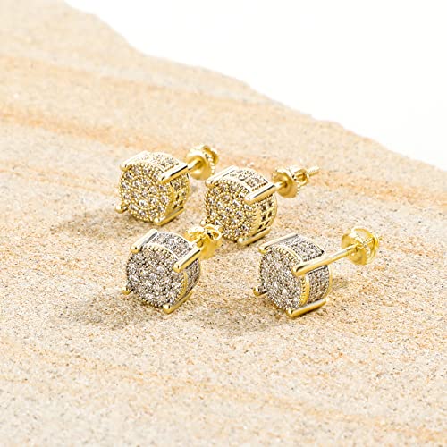 TOPGRILLZ Screw Back Earrings 14K Golden Plated 5A+ Cubic Zirconia Cluster Round Screw On Stud Earrings For Men Women Aretes De Hombre4