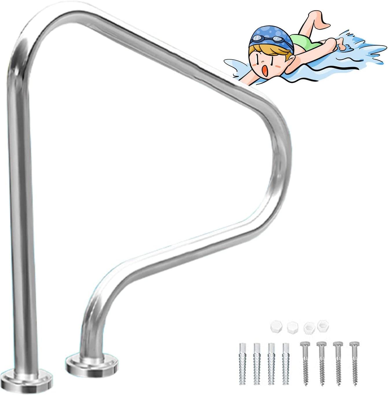 Swimming Pool Safety Hand Rail Pool Handrail Handle Grab Rails Swimming Pool Hand Rail - Stainless Steel Swimming Pool Stair Rail w/Mount Base - Easy to Mount - 80x80cm/31.5"x31.5"