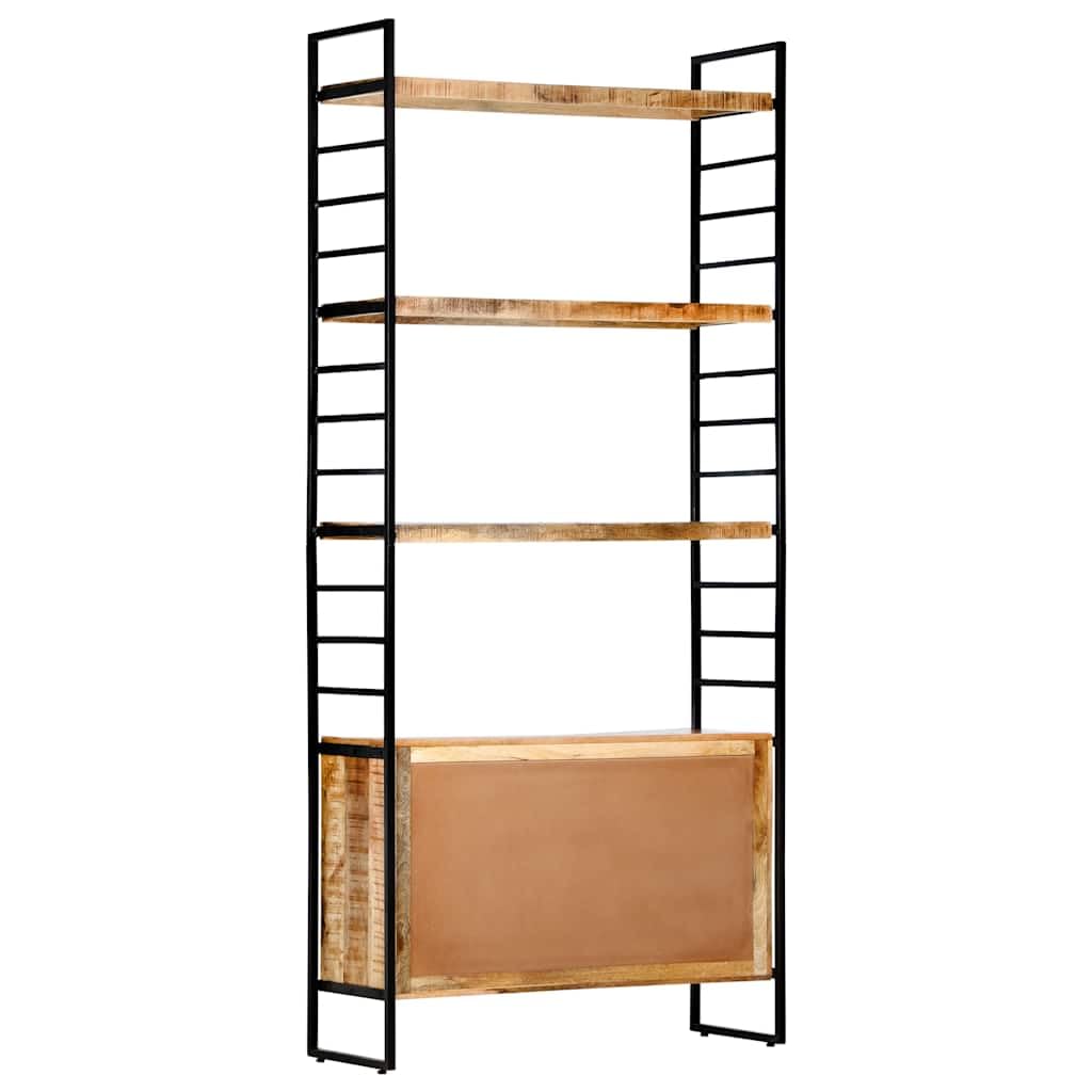 Libreria a 4 ripiani, 80 x 30 x 180 cm, in legno di mango grezzo, con telaio in ferro verniciato a polvere, 2 ante, 3 ripiani, salvaspazio, robusta, per soggiorno, ufficio, studio