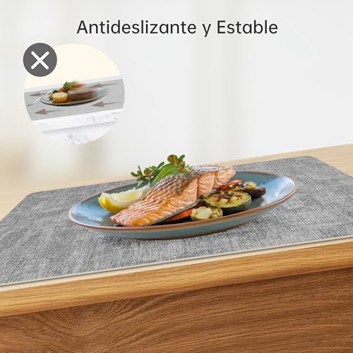 Miniatura 5 de Kitchenboss Manteles Individuales Lavables: Juego De 6 Manteles Individuales Plastico Y Posavasos Doble Cara, Antideslizante, Resistentes Al Calor Salvamanteles Individuales Impermeables