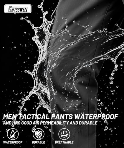 SWISSWELL Men's Tactical Cargo Work Pants 10 Pocket Ripstop Water Resistant EDC Utility for Construction Hiking Outdoor Black 34×32