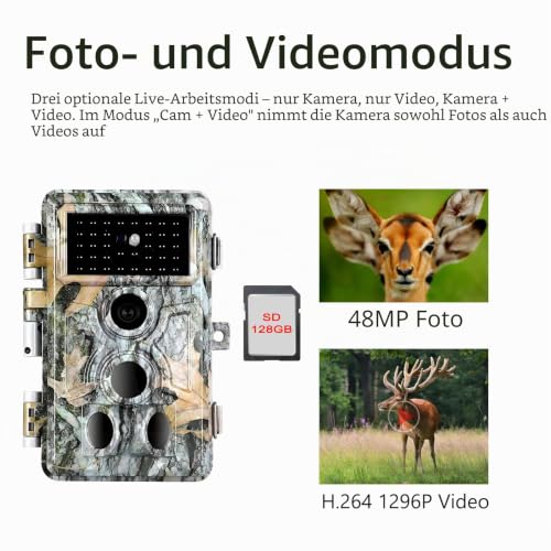 BLAZEVIDEO Wildkamera 48MP 1296P Nachsichtkamera Hirsch Kamera Überwachungskamera mit Nachsicht...