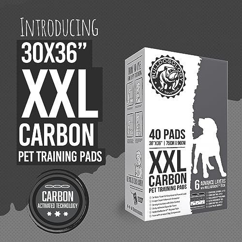 Image of Bulldogology Charcoal XXL Pee Pads for Dogs (30x36) Puppy Pee Pads with Adhesive Sticky Tape - Leak Proof Puppy Pads - Ultra Absorbing Charcoal Dog Pads - Activated Carbon Pee Pads (40-Count)
