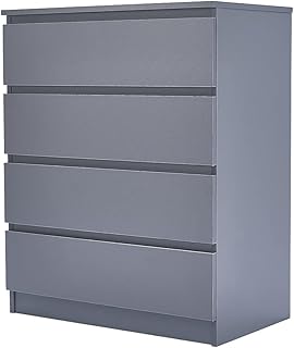 Panana Wooden 3/4/5/6 Chest Of Drawers with Metal Runner Modern Bedroom Bedside Storage Cabinet Unit for Hallway Living Room (Gray, 4 Drawer Chest)