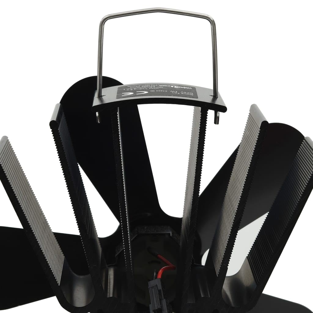 Ofenventilator Wärmebetrieben mit 5 Blättern Schwarz aus eloxiertem Aluminium, leiser Kaminventilator für effiziente Wärmezirkulation und energiesparendes Heizen im Wohnzimmer, Pelletofen
