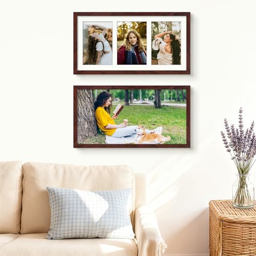 Image of DUENPY 8x16 Collage Picture Frame 5x7 Collage Picture Frame Displays Three 5x7 inch Photos or 8x16 (Without Mat) for Available Horizontal Wall Mounting Display and Vertical Redwood