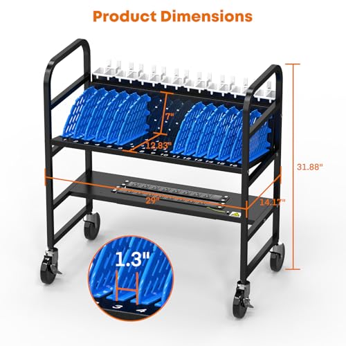 Image of 16-Device Laptop and Tablet Charging Station, Open Charging Cart with Cord Charger Management, Grounding Protection - Chromebook Organizer for Classroom, Office and Libraries