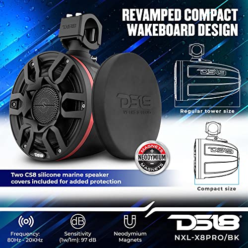 DS18 Marine Speakers Bundle - Waterproof BT Audio Receiver Rocker Switch with 2X 8 Compact Wakeboard Tower Speakers with Hybrid Mid-Range & RGB LED Lights - Great for Powersports, ATV UTV & Boats - image 6