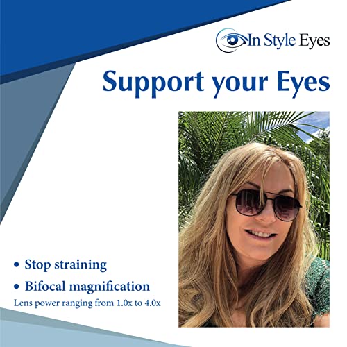 In Style Eyes Just Chillin' Aviator Bifocal Sunglasses - Classic Wired Metal Frame Reading Sunglasses - Gradient Tint Lens - Pewter - 2.25x2