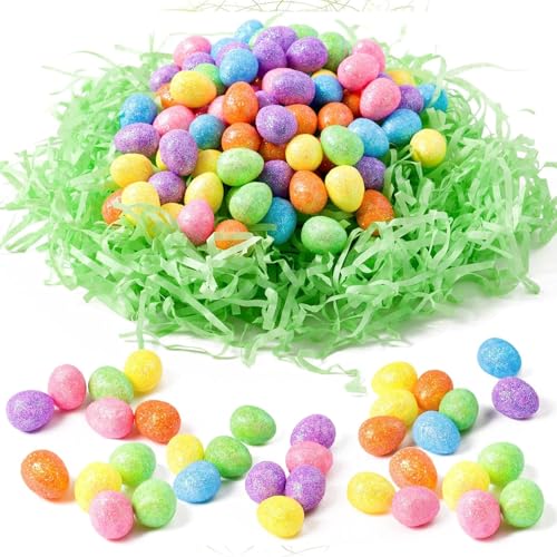 80 Pcs Mini Ostereier,Ostereier Mit Glitzer Schaum,Ostern Deko Eier Konfetti Bunt,Klein Basteln Bunte,FüR Tischdeko Easter Glitzer Kleine Osterdeko,Streudeko Egg,Osterei-Schaum-Eier-Ornamente