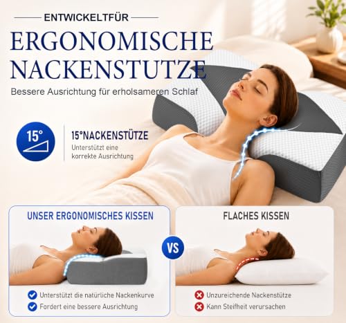 Hypuno Nackenstützkissen, ergonomisches Kopfkissen mit Hohlraum, 2 Höhen und kühlendem Bezug… – Ansicht 2