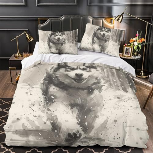 Housse de couette Husky Sibérien 220x240 cm avec taies d'oreiller en microfibre