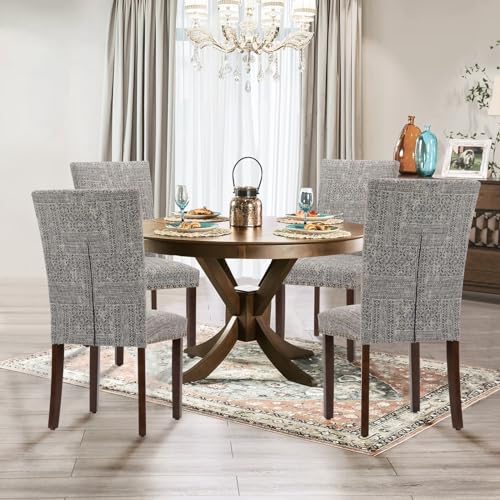 Image of Parsons Dining Chairs Set of 4, Upholstered Nailhead Dining Room Kitchen Side Chair with Thick Cushions and Wood Legs, Black /White